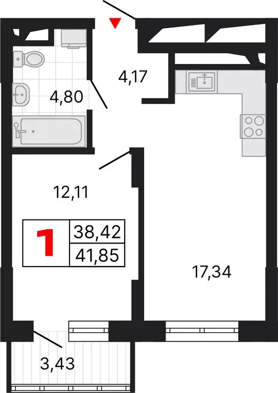 1-комнатная квартира: Екатеринбург, Комсомольская улица, 72А (41.85 м) - Фото 2