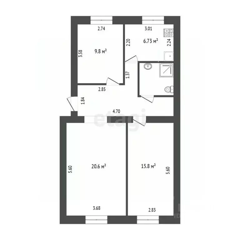 3-к кв. Севастополь ул. Яблочкова, 5 (65.3 м) - Фото 1