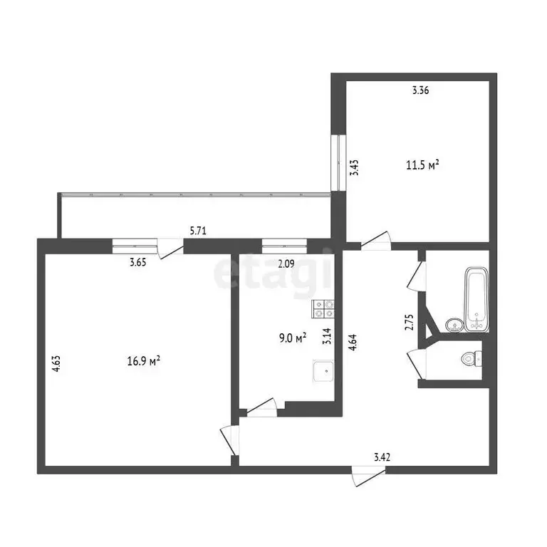 2-комнатная квартира: Тюмень, улица 30 лет Победы, 44 (53.5 м) - Фото 1