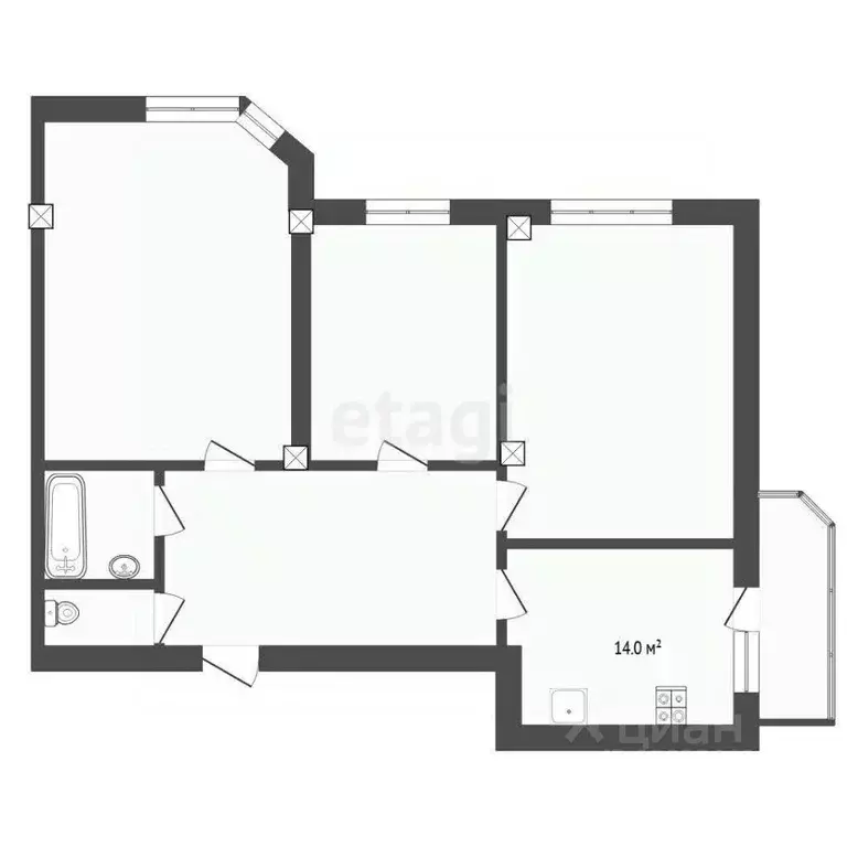 3-к кв. Тюменская область, Тюмень ул. Василия Гольцова, 2 (73.2 м) - Фото 2
