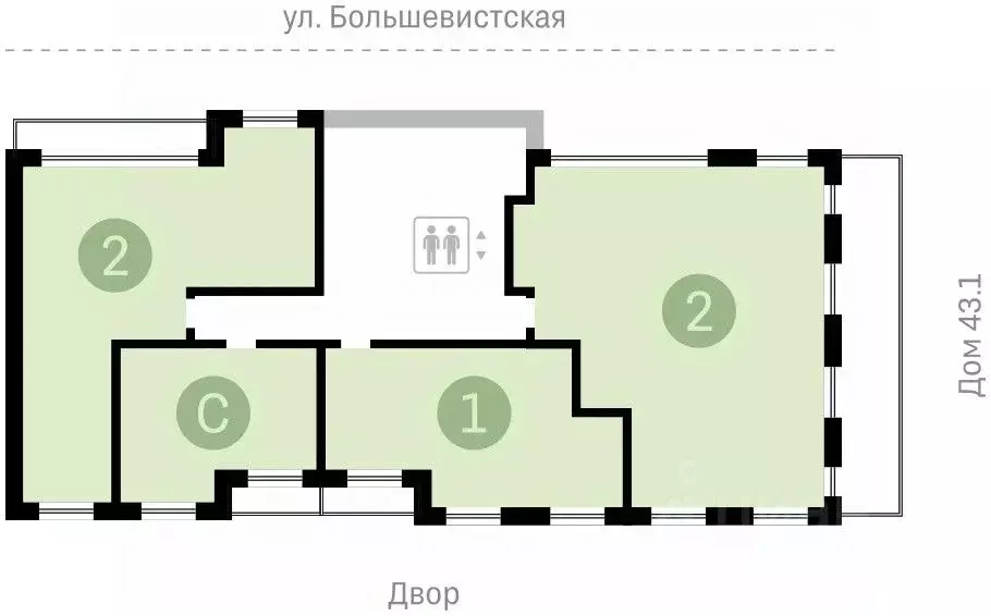 2-к кв. Новосибирская область, Новосибирск Большевистская ул., 43/2С ... - Фото 1