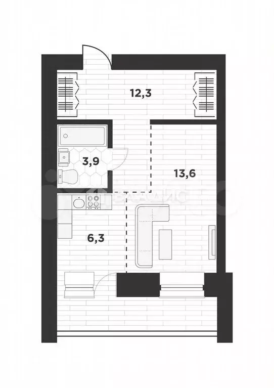 1-к. квартира, 39,4 м, 9/9 эт. - Фото 0