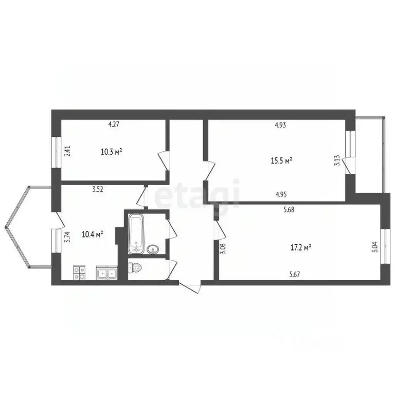 3-к кв. Белгородская область, Белгород ул. Семашко, 40 (68.9 м) - Фото 1