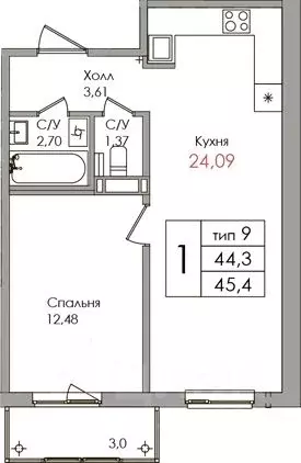 1-к кв. Ленинградская область, Колтуши Всеволожский район, ул. Мира, 9 ... - Фото 0