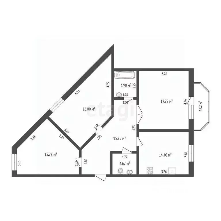 3-к кв. Тюменская область, Тюмень Первомайская ул., 60к1 (88.8 м) - Фото 2