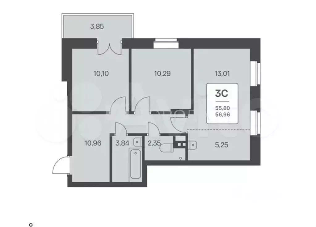 3-к. квартира, 57 м, 6/25 эт. - Фото 0