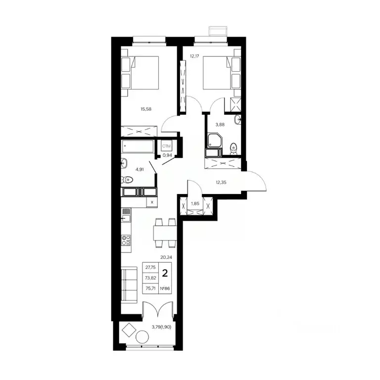 2-к кв. Калужская область, Обнинск Заовражье жилрайон, Новый город ... - Фото 0