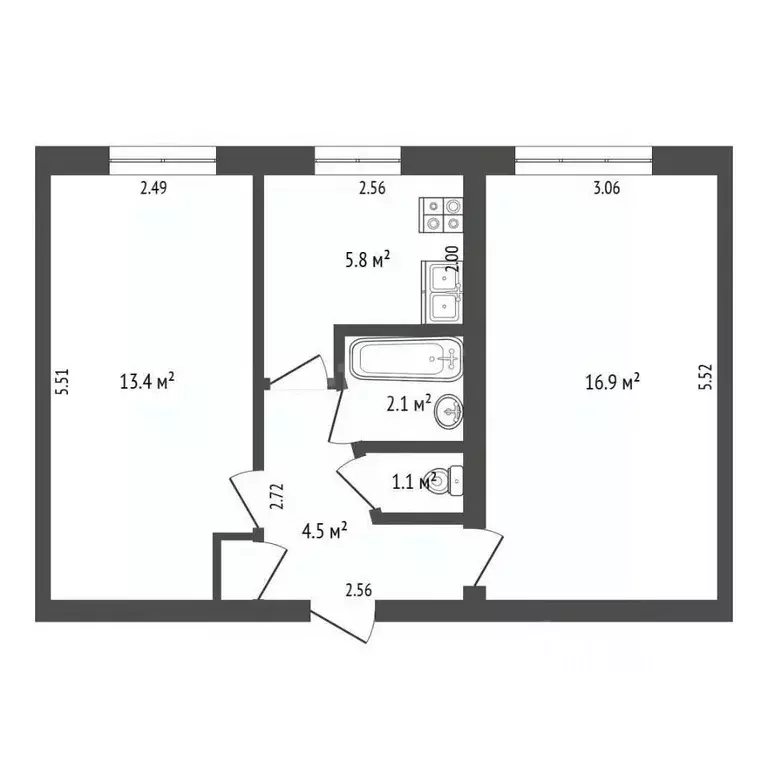 2-к кв. Башкортостан, Бирск ул. Овчинникова, 44 (44.1 м) - Фото 2