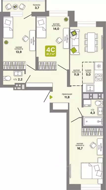 4-к кв. Новосибирская область, Новосибирск 68-й кв-л,  (80.9 м) - Фото 0