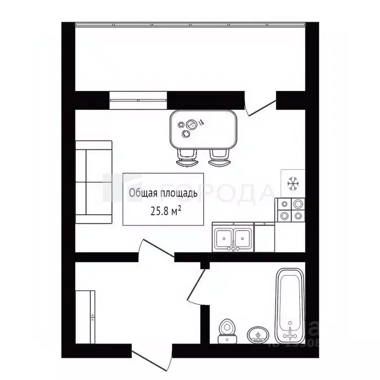 Студия Новосибирская область, Новосибирск ул. Юности, 5 (25.8 м) - Фото 2