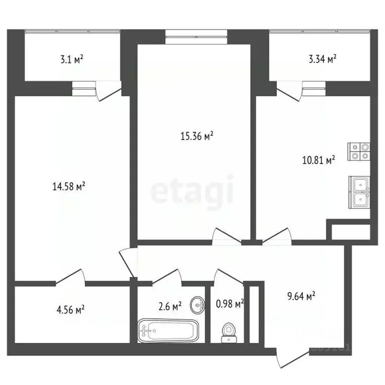 2-к кв. Ростовская область, Ростов-на-Дону Тибетская ул., 1Вс3 (61.1 ... - Фото 1