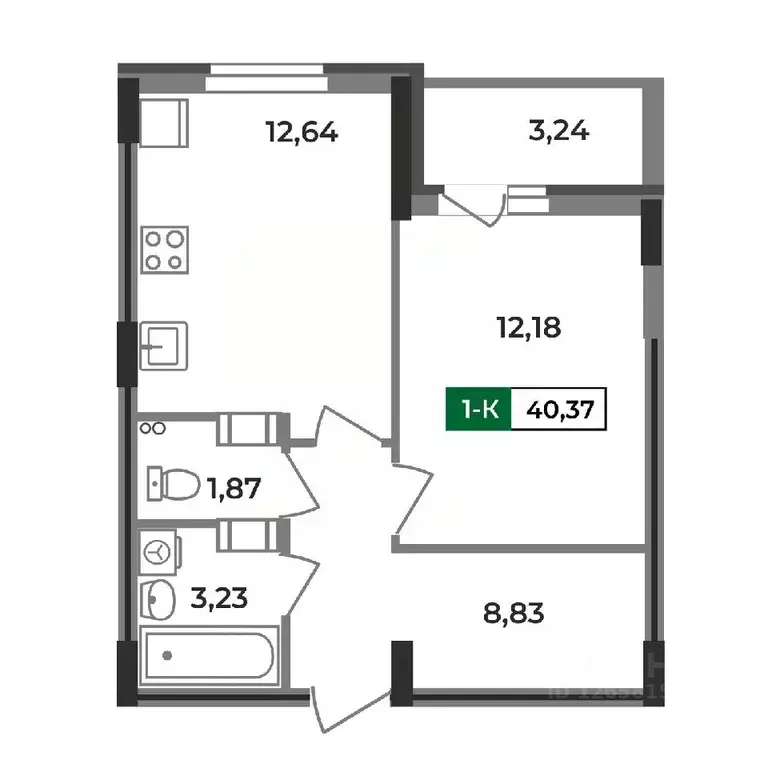 1-к кв. владимирская область, ковров еловая ул, 11 (40.37 м) - Фото 0