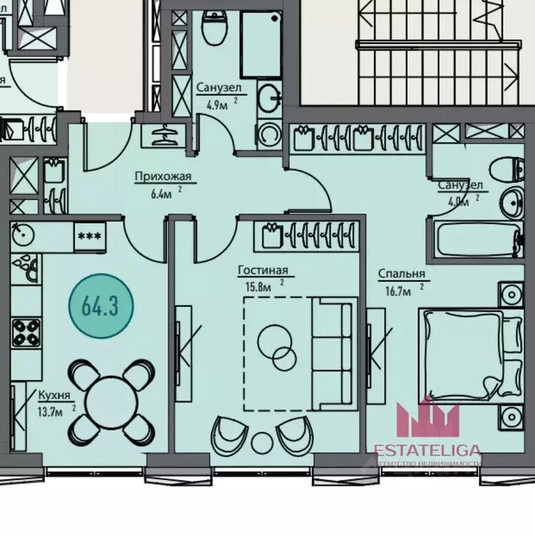 2-к кв. Москва Волгоградский просп., 32/3к7 (64.3 м) - Фото 2
