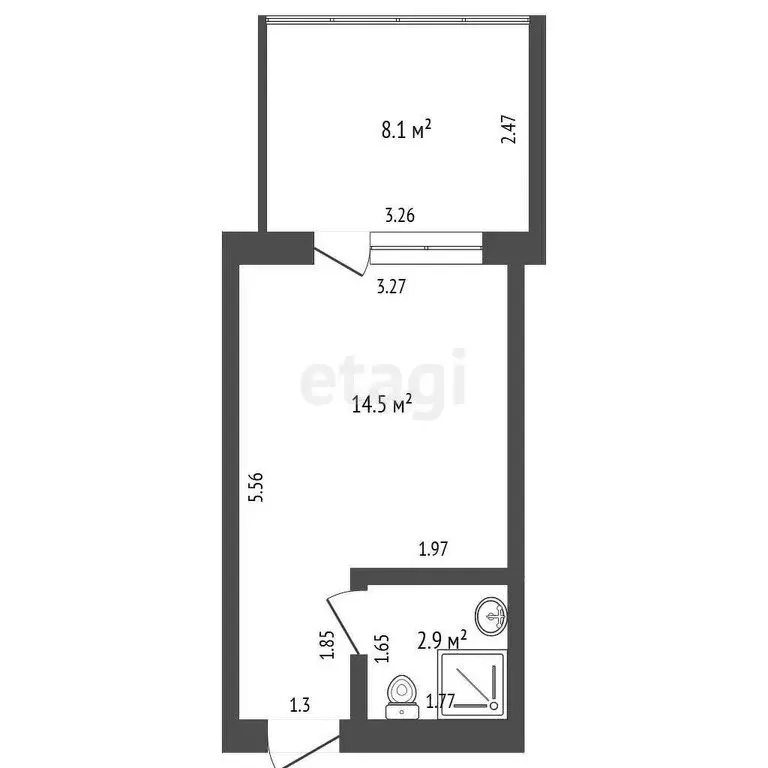 1к в -комнатной квартире (14.5 м) - Фото 1