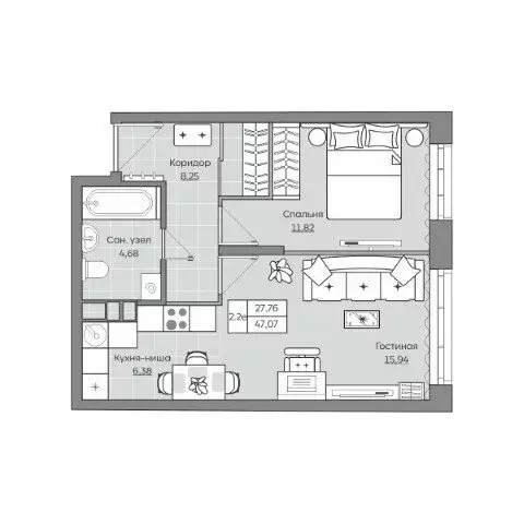 2-комнатная квартира: Казань, улица Ярышлар, 8 (47.07 м) - Фото 1