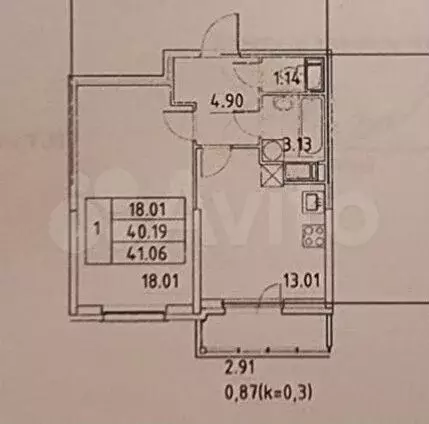 1-к. квартира, 40,6 м, 18/19 эт. - Фото 0