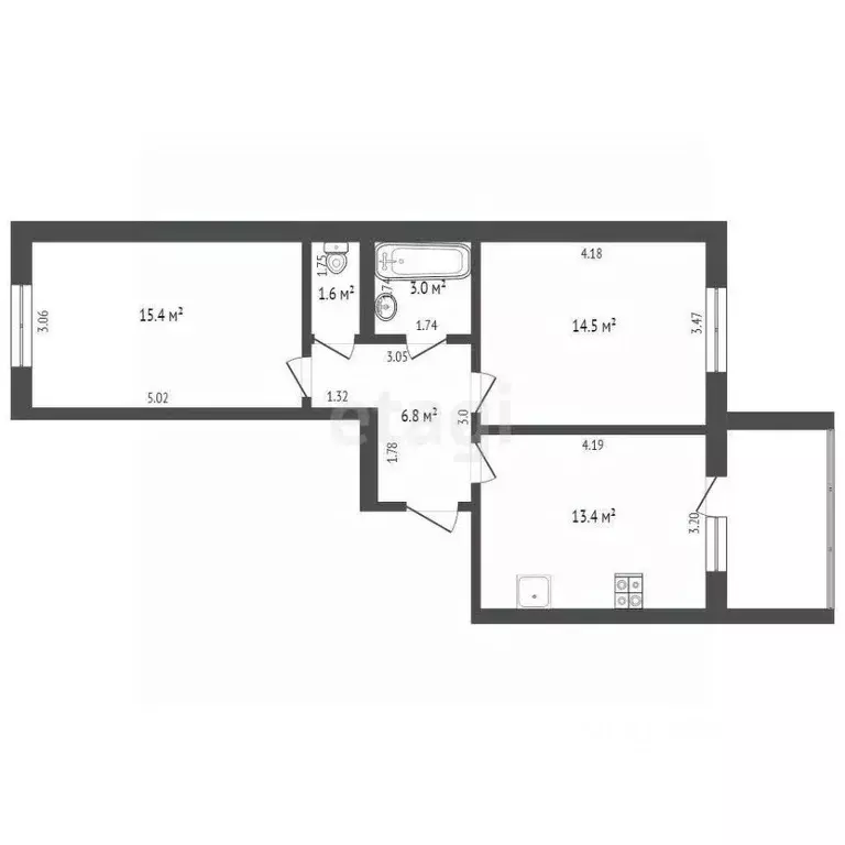 2-к кв. Архангельская область, Коряжма Архангельская ул., 9А (54.7 м) - Фото 2