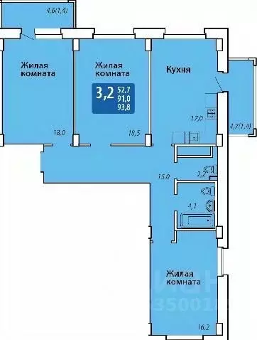 3-к кв. Чувашия, Чебоксары Гражданская ул., поз3 (93.8 м) - Фото 1