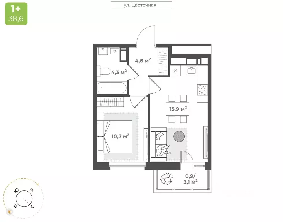 1-к кв. Тверская область, Тверь Соминка мкр,  (36.4 м) - Фото 1