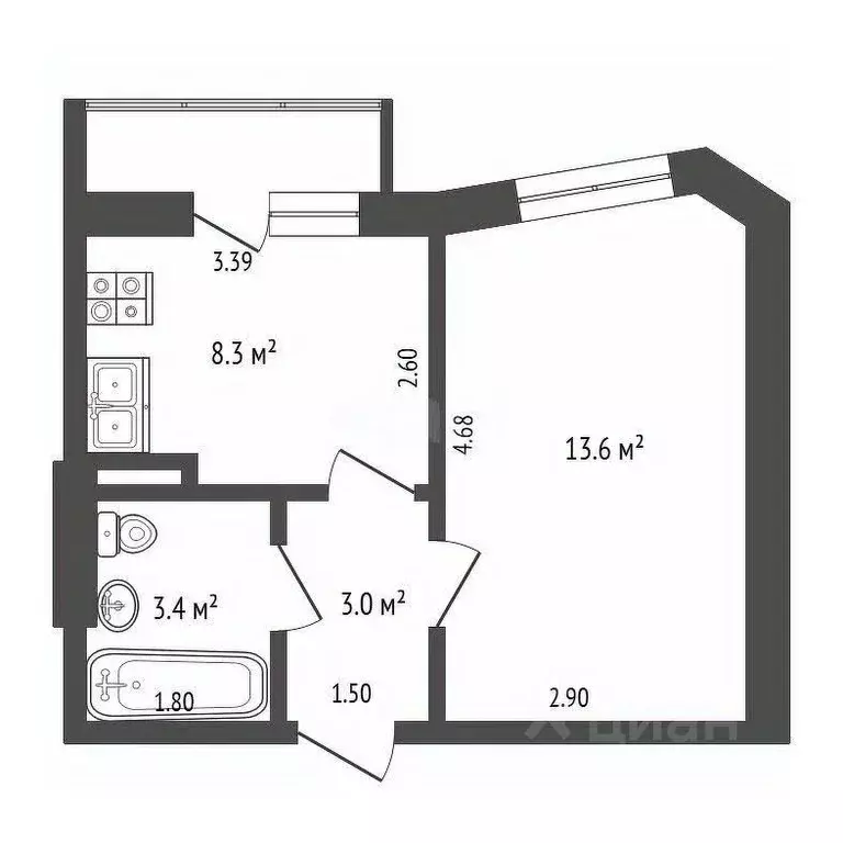 1-к кв. Вологодская область, Вологда ул. Гагарина, 82А (29.0 м) - Фото 1
