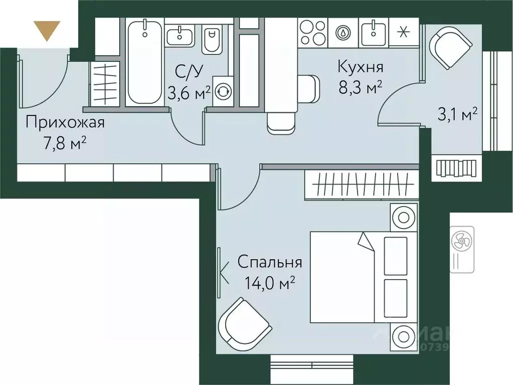 1-к кв. Волгоградская область, Волгоград Новосибирская ул., 74 (36.8 ... - Фото 0