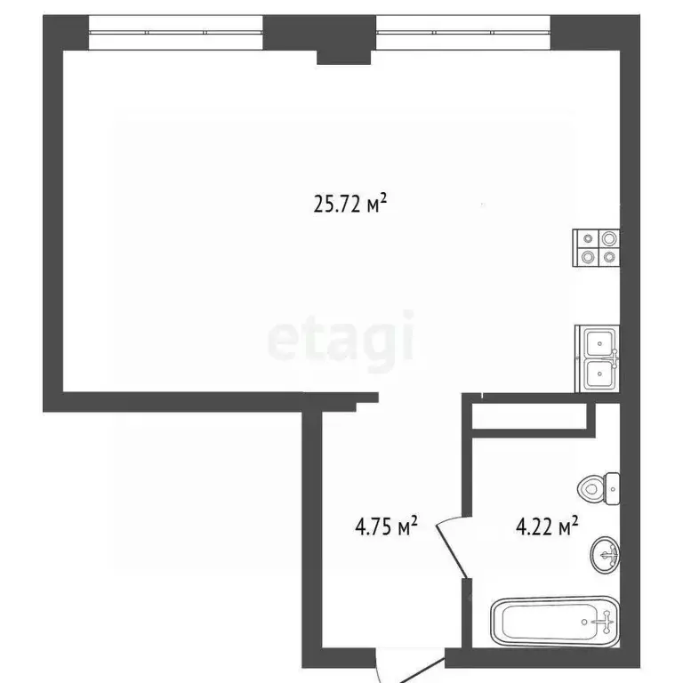 Студия Тюменская область, Тюмень ул. Новоселов, 92 (34.7 м) - Фото 1