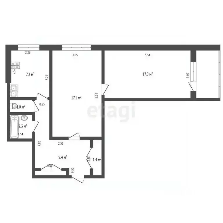 2-к кв. Нижегородская область, Нижний Новгород Заречный бул., 9 (56.0 ... - Фото 2