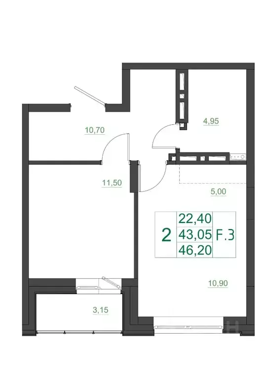 2-к кв. Красноярский край, Красноярск Мясокомбинат мкр, 1 (46.8 м) - Фото 1
