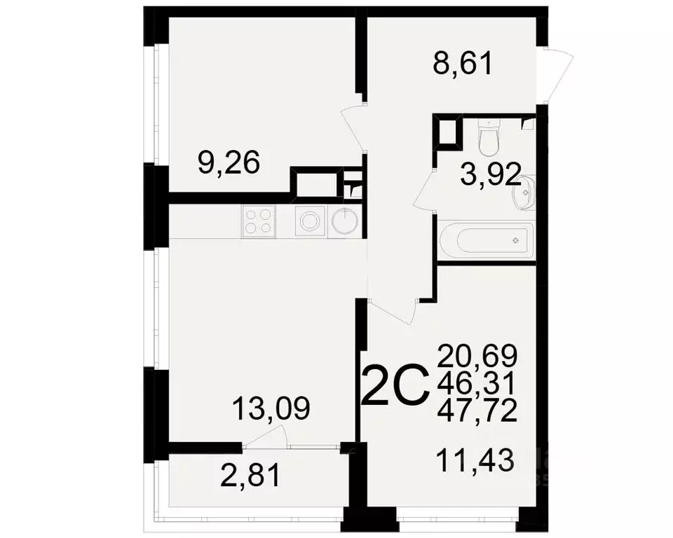 2-к кв. Рязанская область, Рязань Аура жилой комплекс (46.31 м) - Фото 1