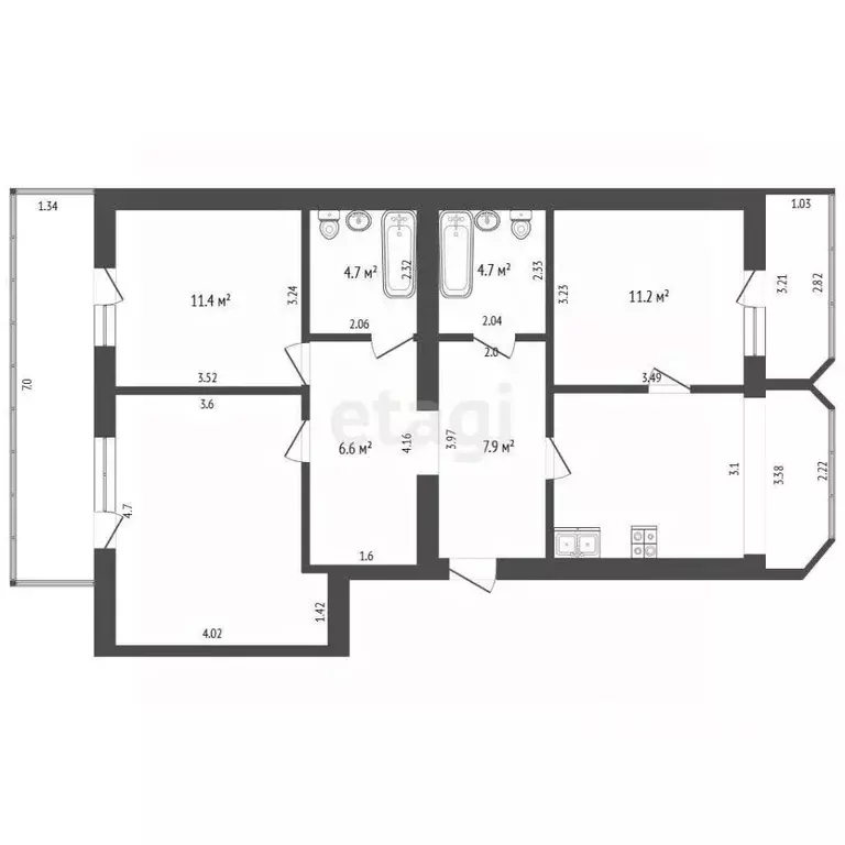 3-к кв. Севастополь ул. Лиговская, 4 (83.2 м) - Фото 2
