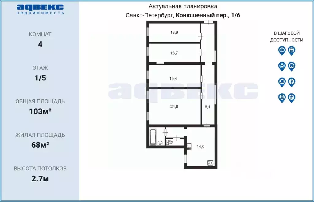4-к кв. Санкт-Петербург Конюшенный пер., 1/6 (103.0 м) - Фото 2