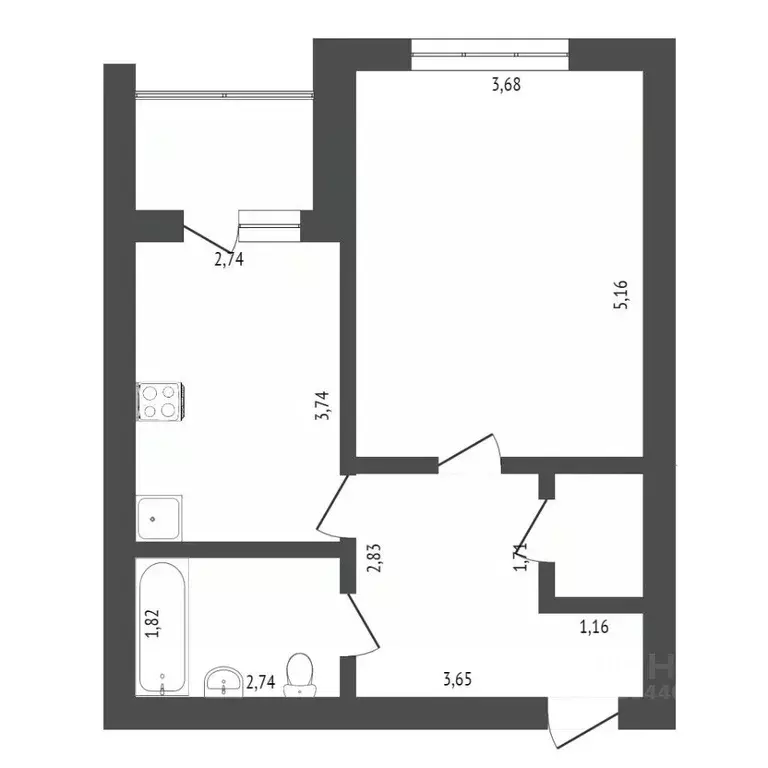 1-к кв. Тюменская область, Тюмень ул. Пермякова, 66 (43.0 м) - Фото 2