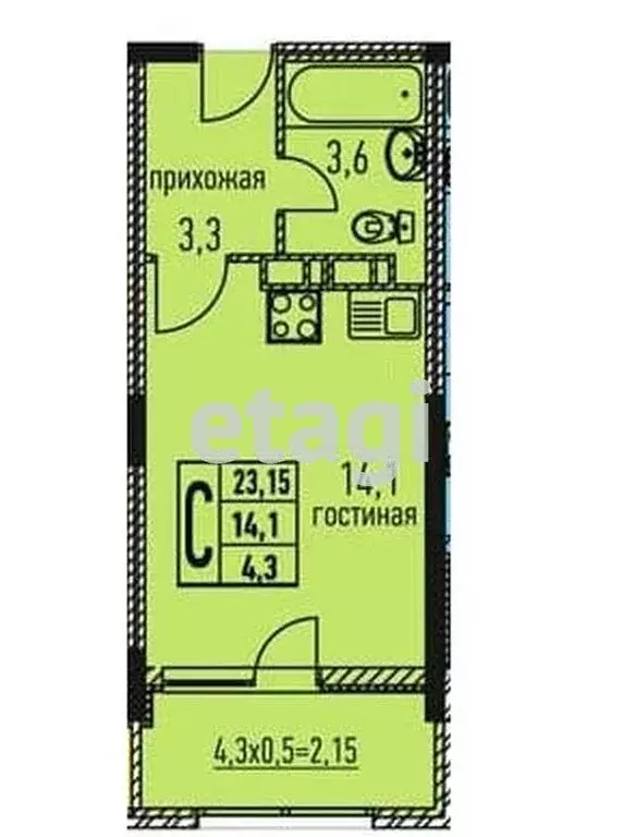 Квартира-студия: Анапа, Таманская улица, 121к17 (28 м) - Фото 1