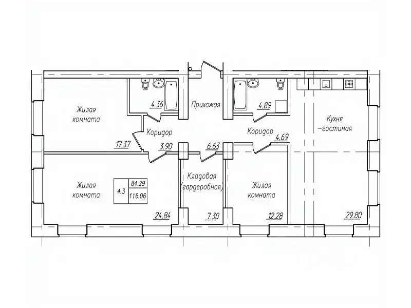 4-к кв. Чувашия, Чебоксары ул. Фридриха Энгельса, поз7 (116.06 м) - Фото 1