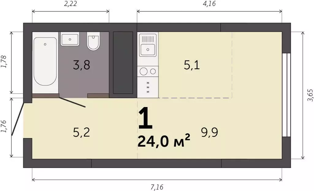 Квартира-студия: Екатеринбург, Базовый переулок, 47П (24 м) - Фото 0