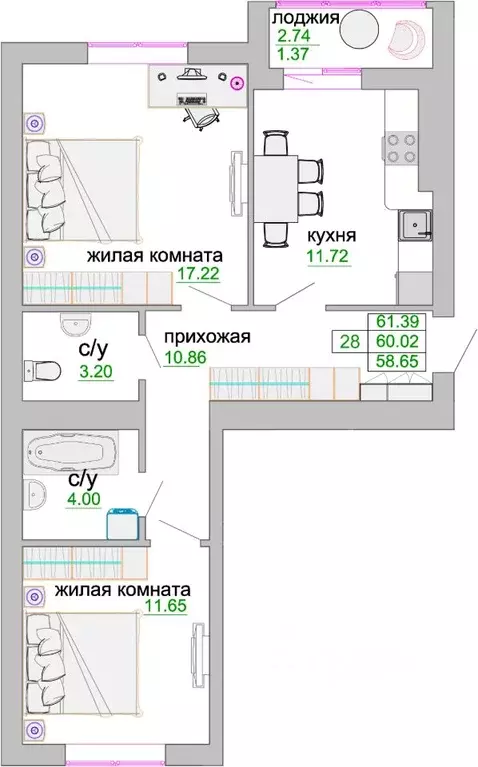 2-к кв. Калининградская область, Зеленоградск ул. Тургенева, 16А (60.6 ... - Фото 0