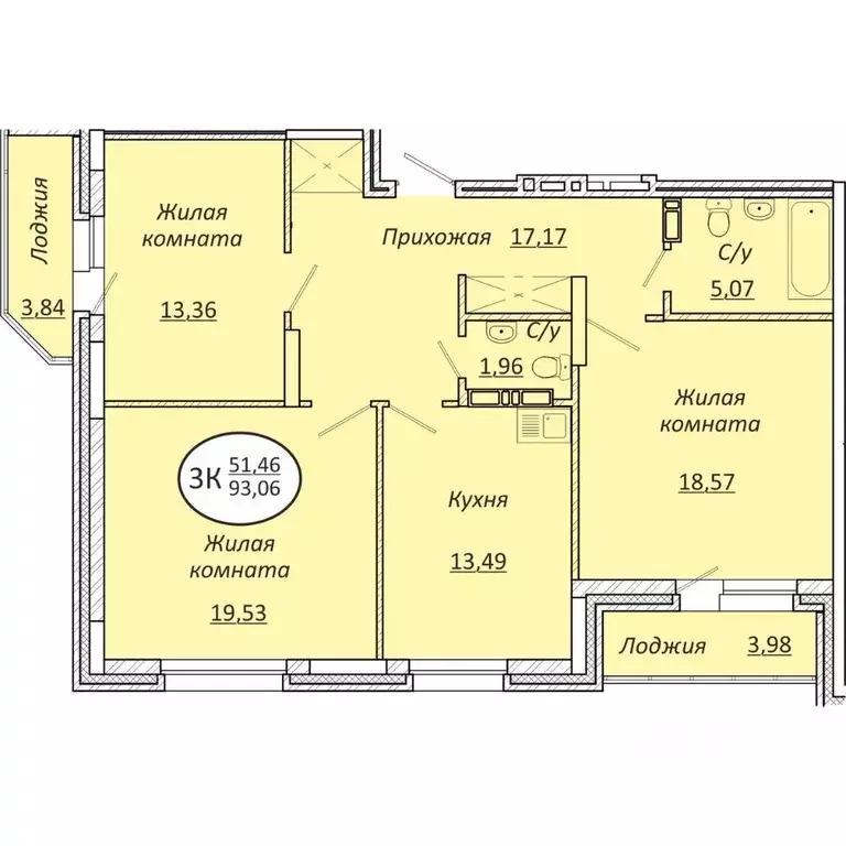 3-к кв. Новосибирская область, Новосибирск  (93.06 м) - Фото 0