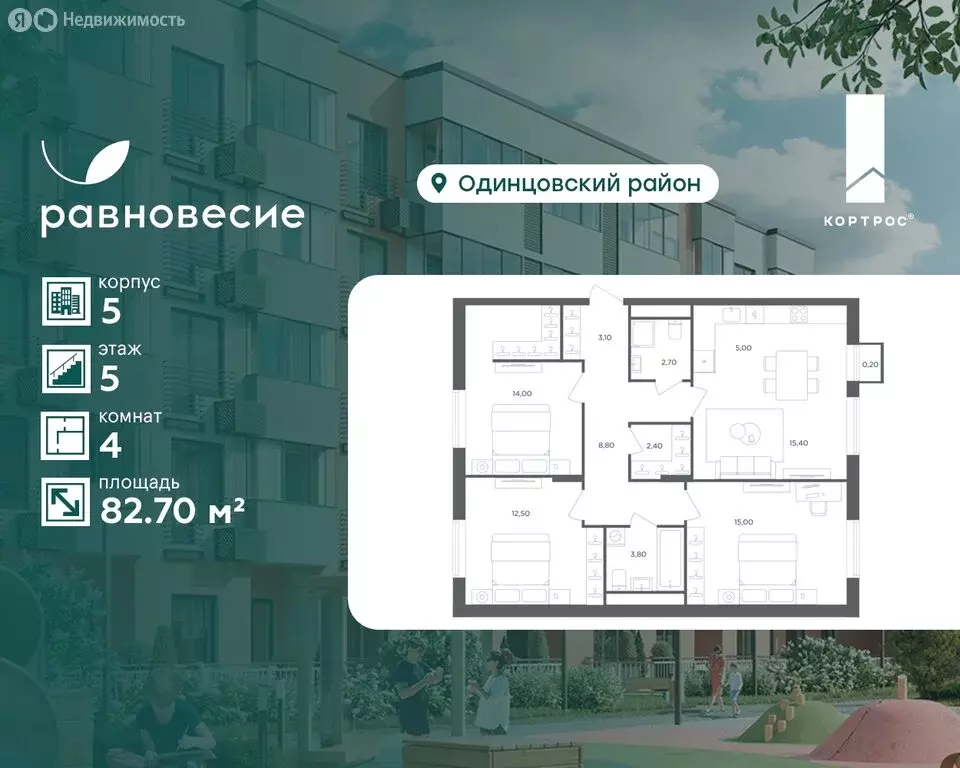 4-комнатная квартира: село Перхушково, микрорайон Равновесие, 5 (82.7 ... - Фото 1