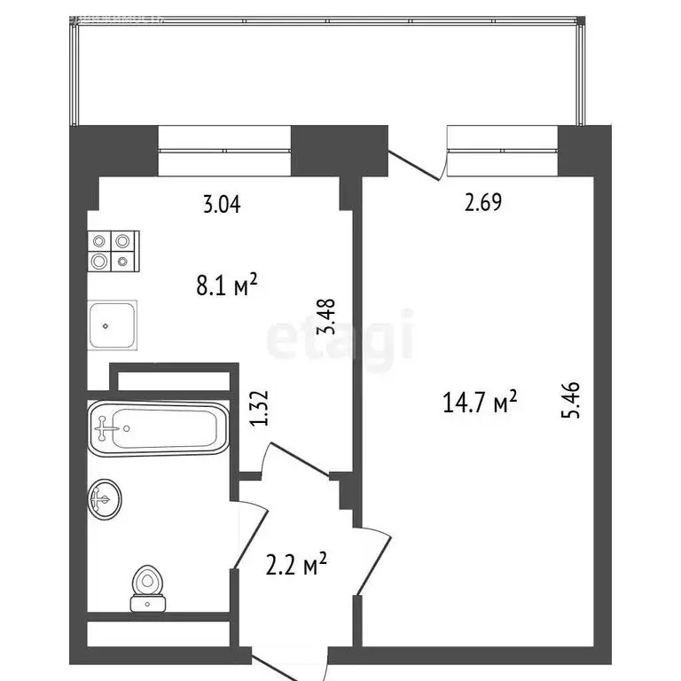1-комнатная квартира: Омск, улица Перелёта, 20 (29.3 м) - Фото 1