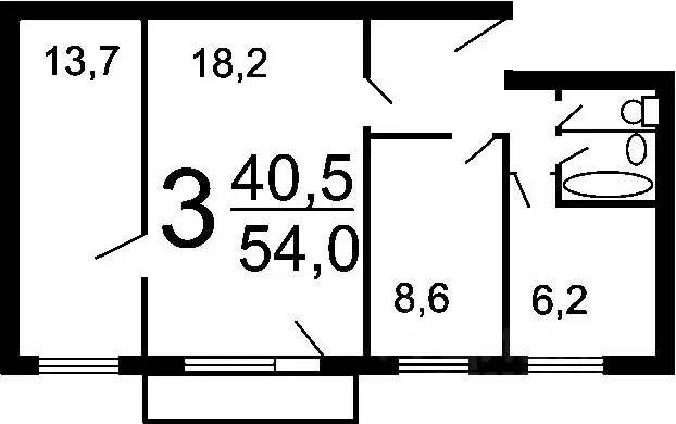 3-к кв. Санкт-Петербург Брюсовская ул., 5К1 (56.0 м) - Фото 2