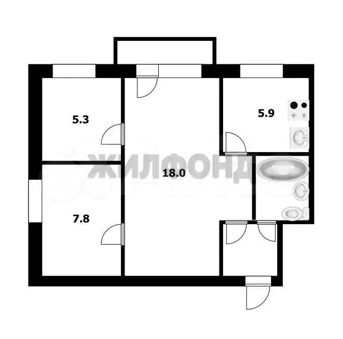 3-к. квартира, 41,6 м, 4/5 эт. - Фото 0