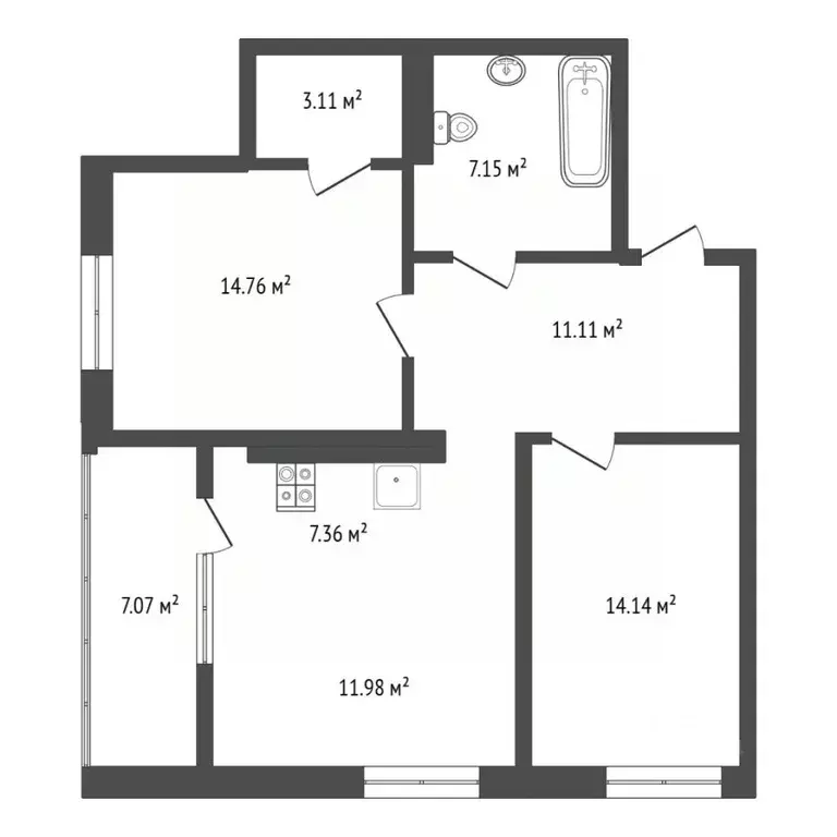 2-к кв. Тюменская область, Тюмень ул. Евгения Войнова, 7 (76.3 м) - Фото 2