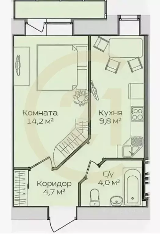1-к кв. Пермский край, Пермь ул. Карбышева, 47А (31.8 м) - Фото 2