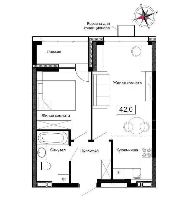Квартира-студия: Новый, улица Ленина, 6с1 (42 м) - Фото 1