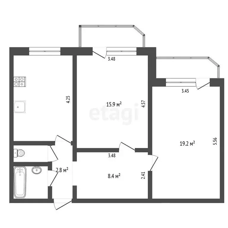 2-комнатная квартира: Тюмень, улица Пермякова, 74к4 (64.4 м) - Фото 1