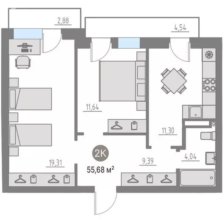 2-комнатная квартира: Кулаково, жилой комплекс Кипрея Квартиры (62.2 ... - Фото 1