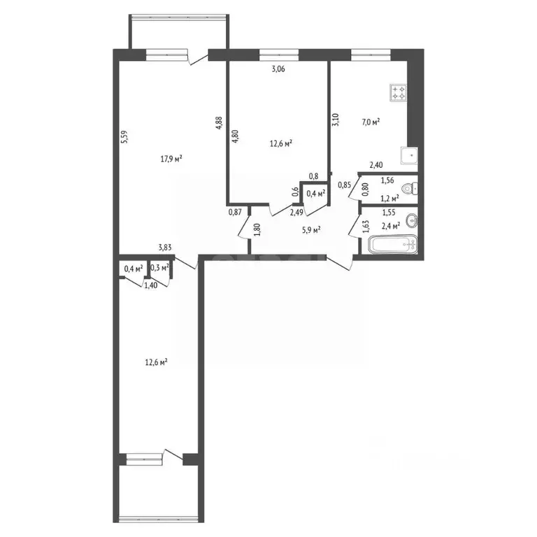3-к кв. Башкортостан, Уфа ул. Пушкина, 45 (60.4 м) - Фото 1