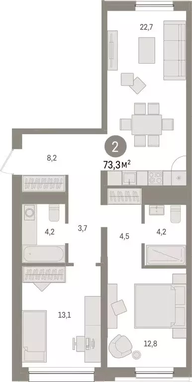 2-комнатная квартира: Тюмень, Мысовская улица, 26к1 (73.26 м) - Фото 1