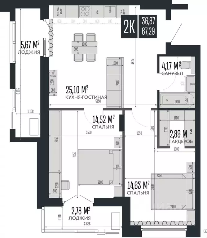 2-к кв. Алтайский край, Барнаул Опера Резиденс жилой комплекс, БС3 ... - Фото 1