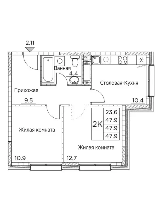 2-к кв. Приморский край, Владивосток ул. Расула Гамзатова, 7к2 (47.9 ... - Фото 0